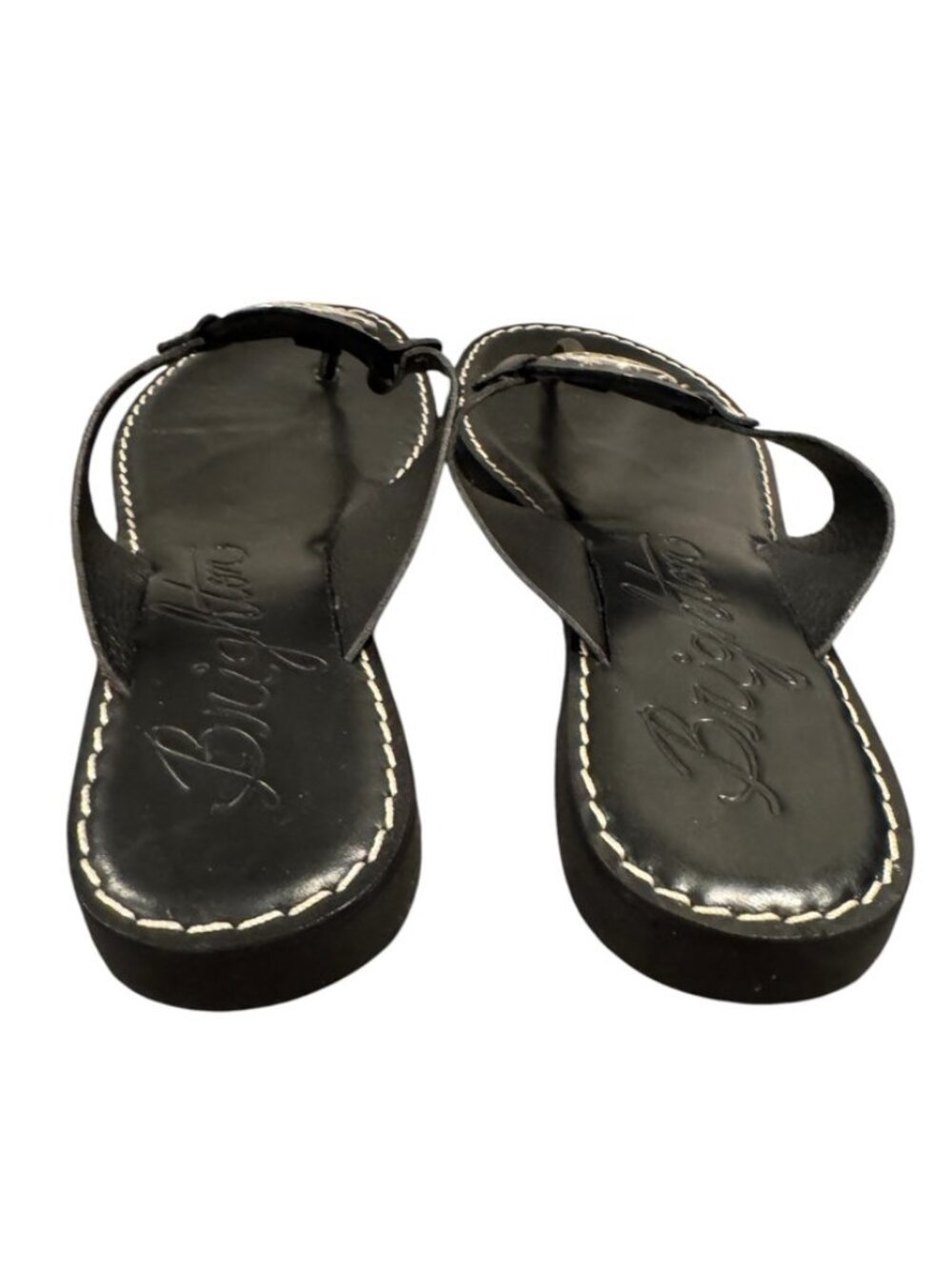 Brighton Atlas Sandals Black Leather Thong Flip Flops Medallion Size 8.5 EUC - Picture 3 of 6